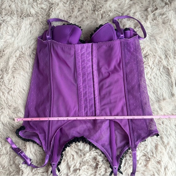 VS Sexy Little Things Purple Polka Dot Mesh Corset w/ Lace Trim & Bows - Picture 6 of 8